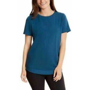 Danskin Women's Tulip Hem Tunic Short Sleeve Shirt (Deep Teal, Medium)